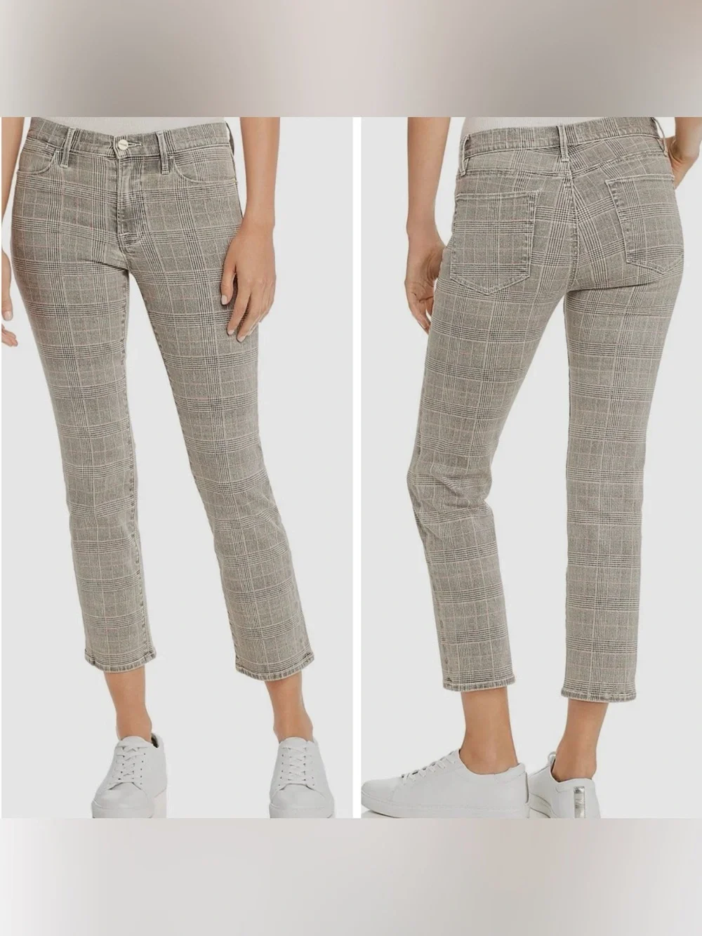 FRAME Le High Straight Plaid Pant Trousers Jeans Cropped Size 27